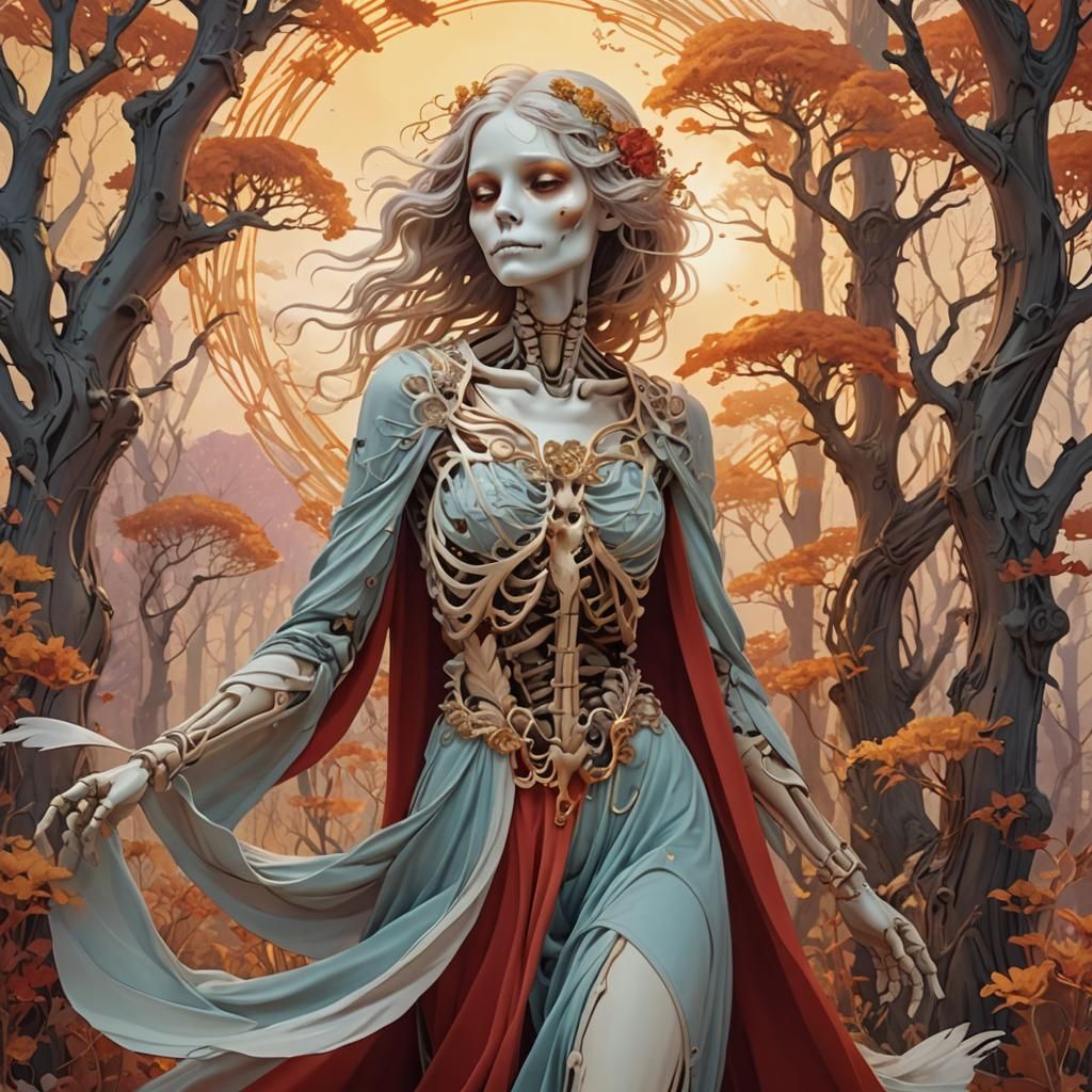 Ethereal Skeleton: Dreamy Illustration in Genshin Style