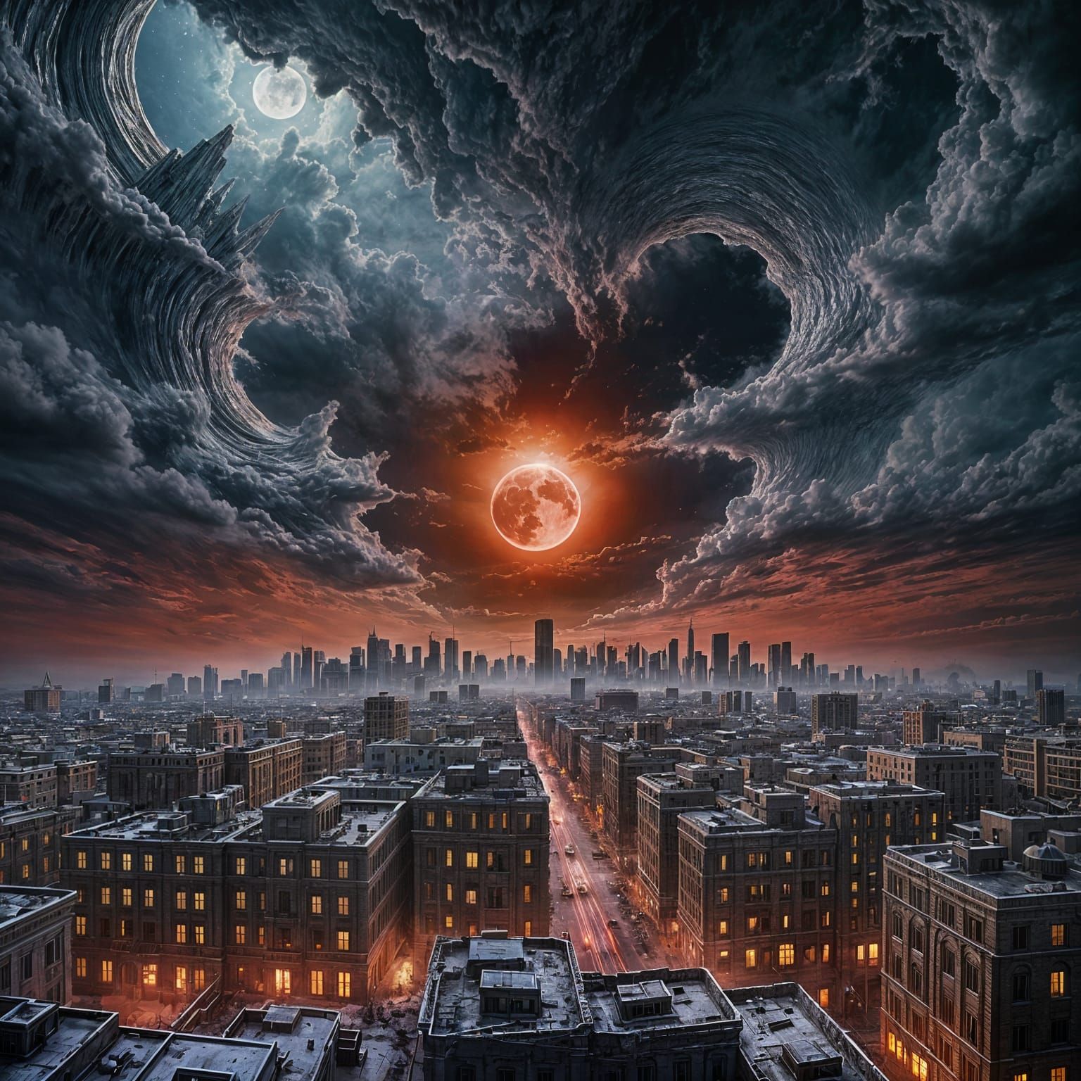 Apocalyptic Hole in the Sky with Crimson Moon