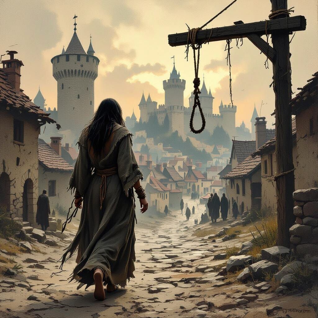 Medieval Woman Walks to Gallows in Ethereal Style