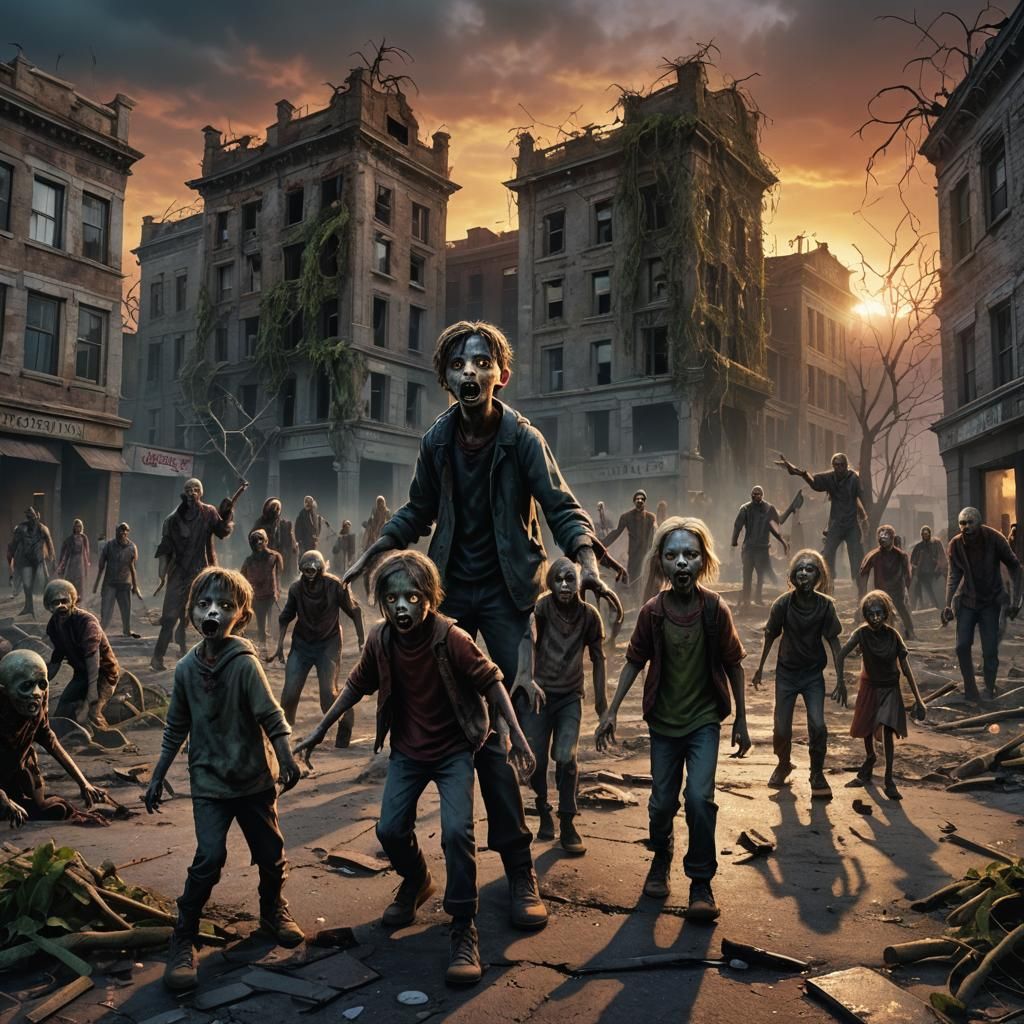 Zombies Overpowering Children in Dark Fantasy Horror