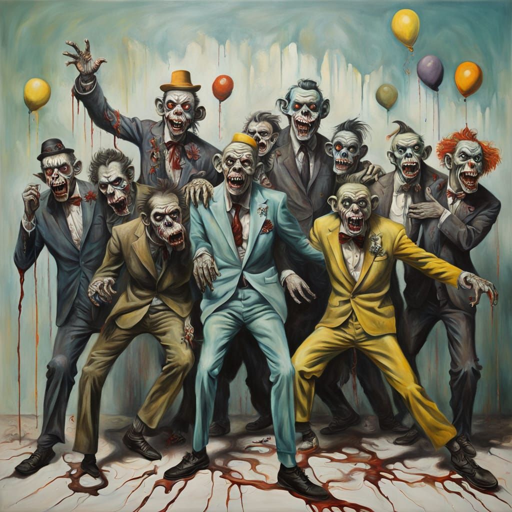 Surreal Zombie Monkey Clown Dance Party, Dali Style