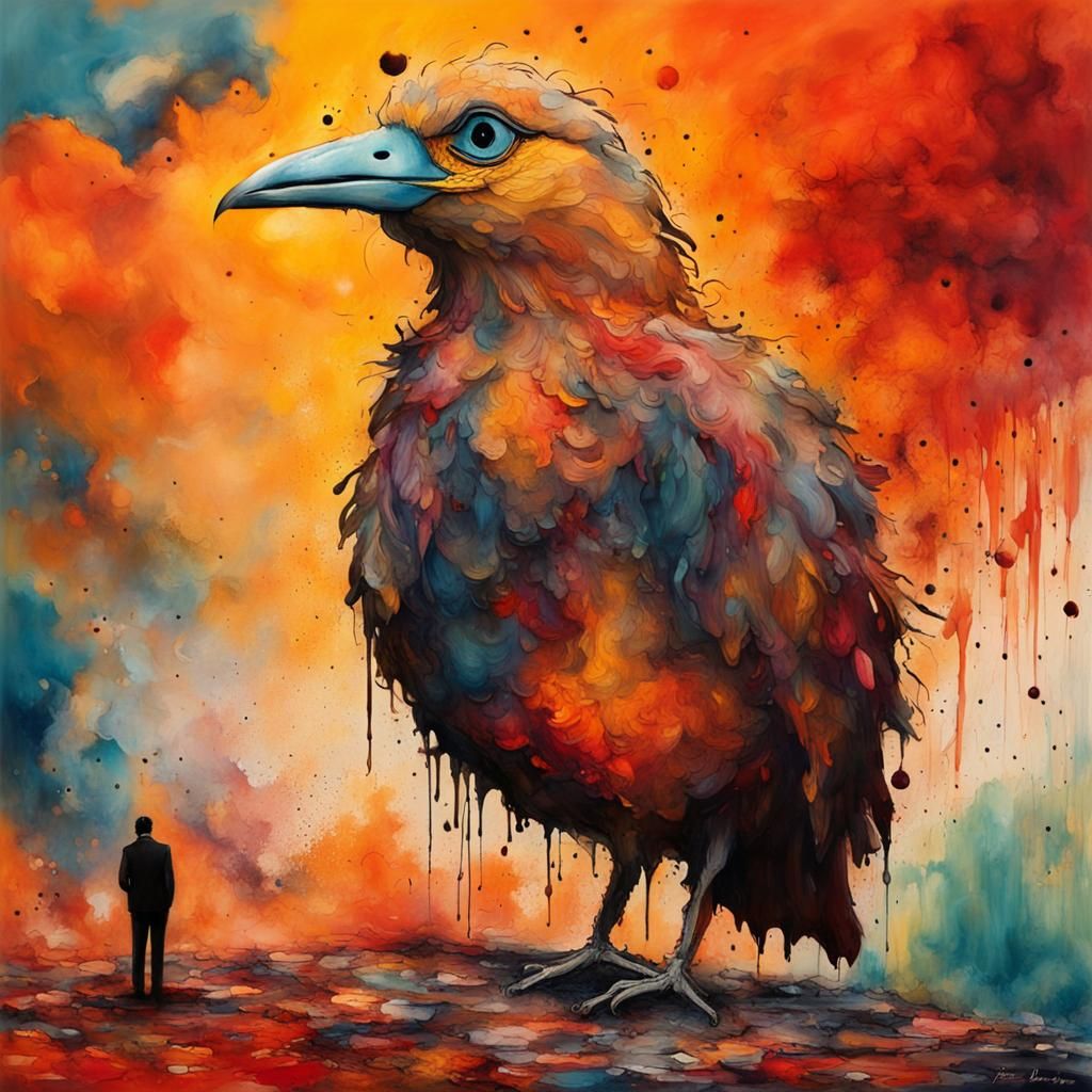 Abstract Bird Gazes Upon a Burning World