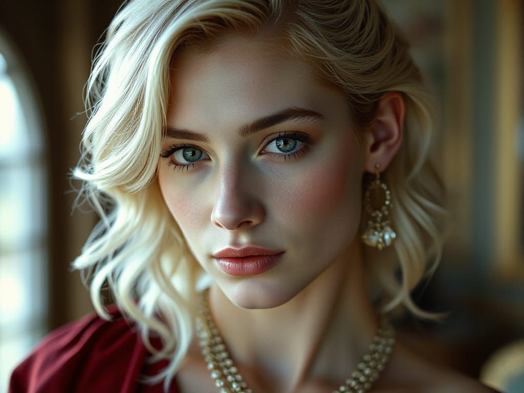 Porcelain Beauty with White Hair: Portrait in 8K