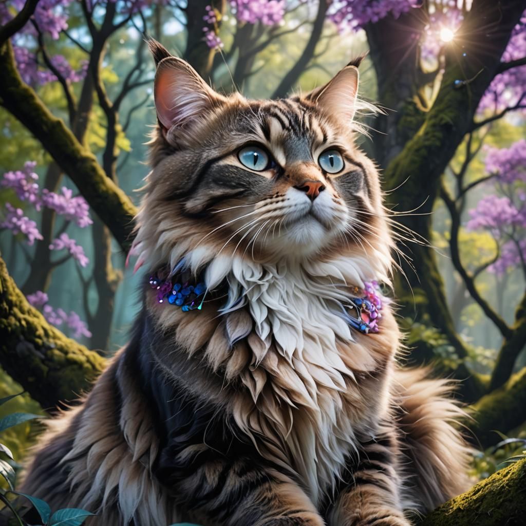 Whimsical Tabby Cat in Enchanted Forest