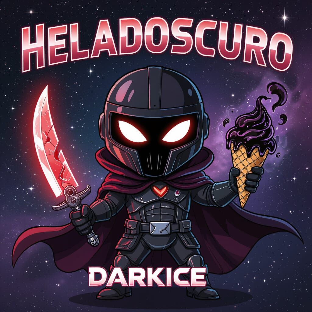 Cartoon Sci-Fi Villain Holding Glowing Blade and Ice Cream