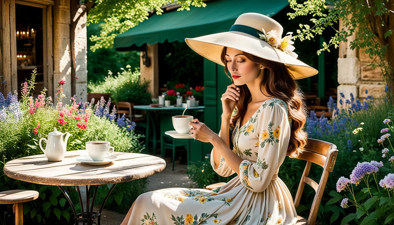 French Cafe Scene in Dreamy Ink Illustration