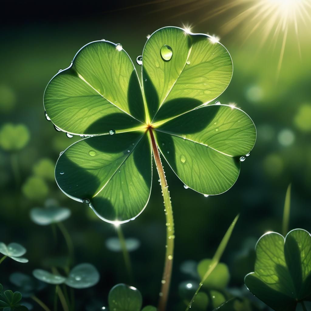 Shimmering Four-Leaf Clover in Hyper-Realistic Digital Art