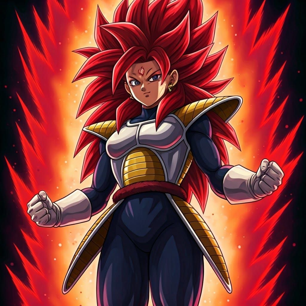 Cubist Super Saiyan Heroine with Crimson Aura