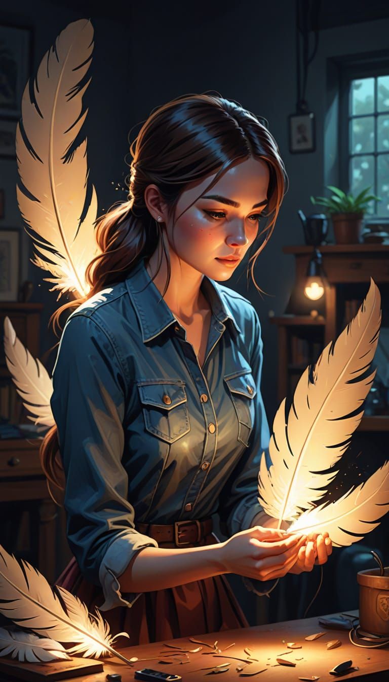 Woman with Feathers: Digital Storybook Illustration