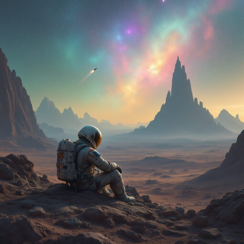 Astronaut in Desolate Alien Landscape, Longing for Abandoned...