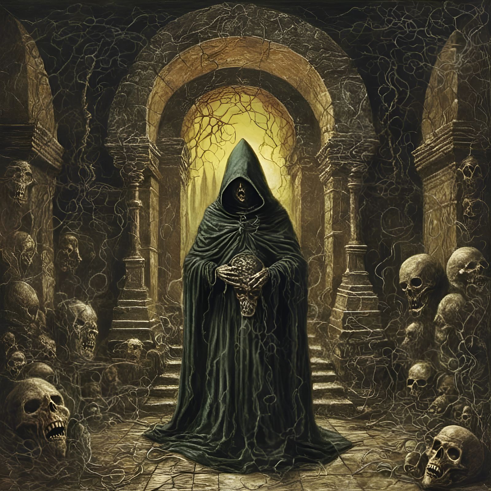 Hooded Figure at Bloodied Altar