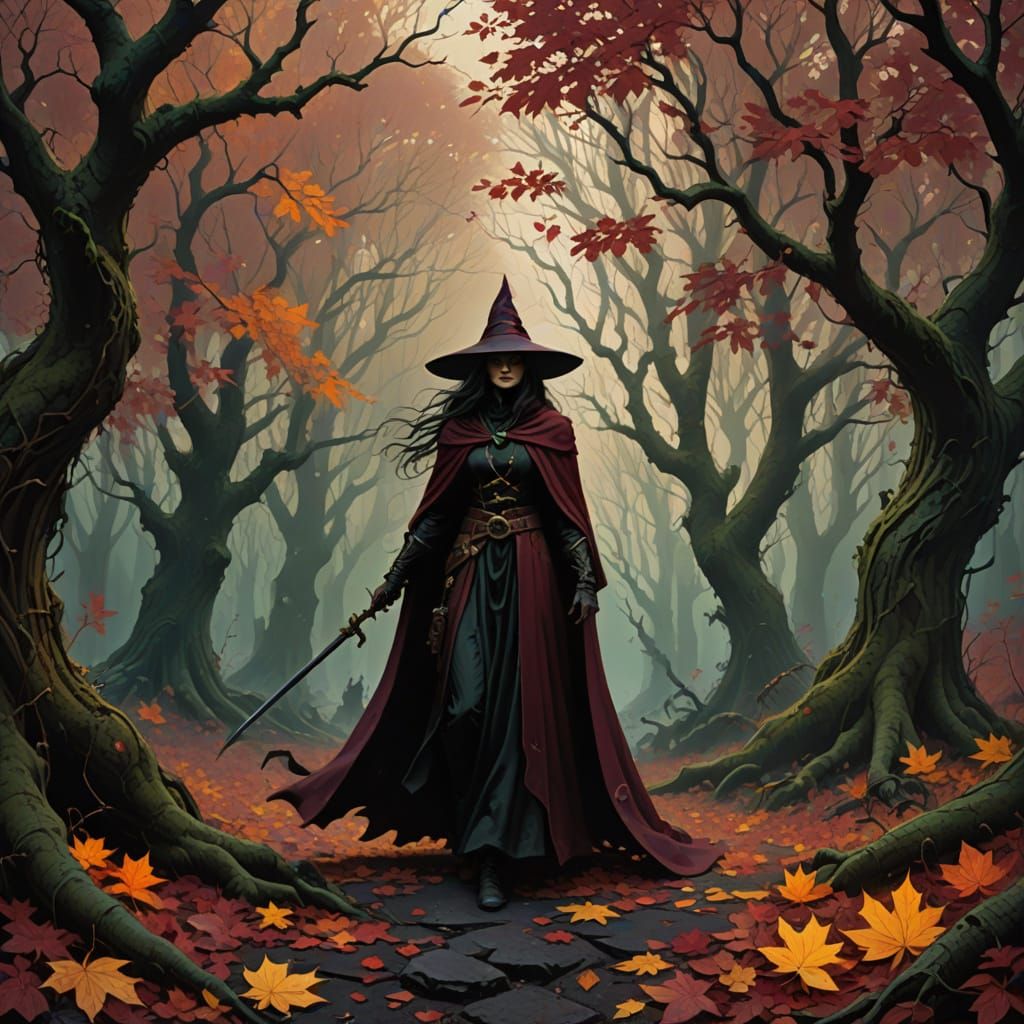 Enchanted Witch Conjuring Forest Portal in Dark Fantasy