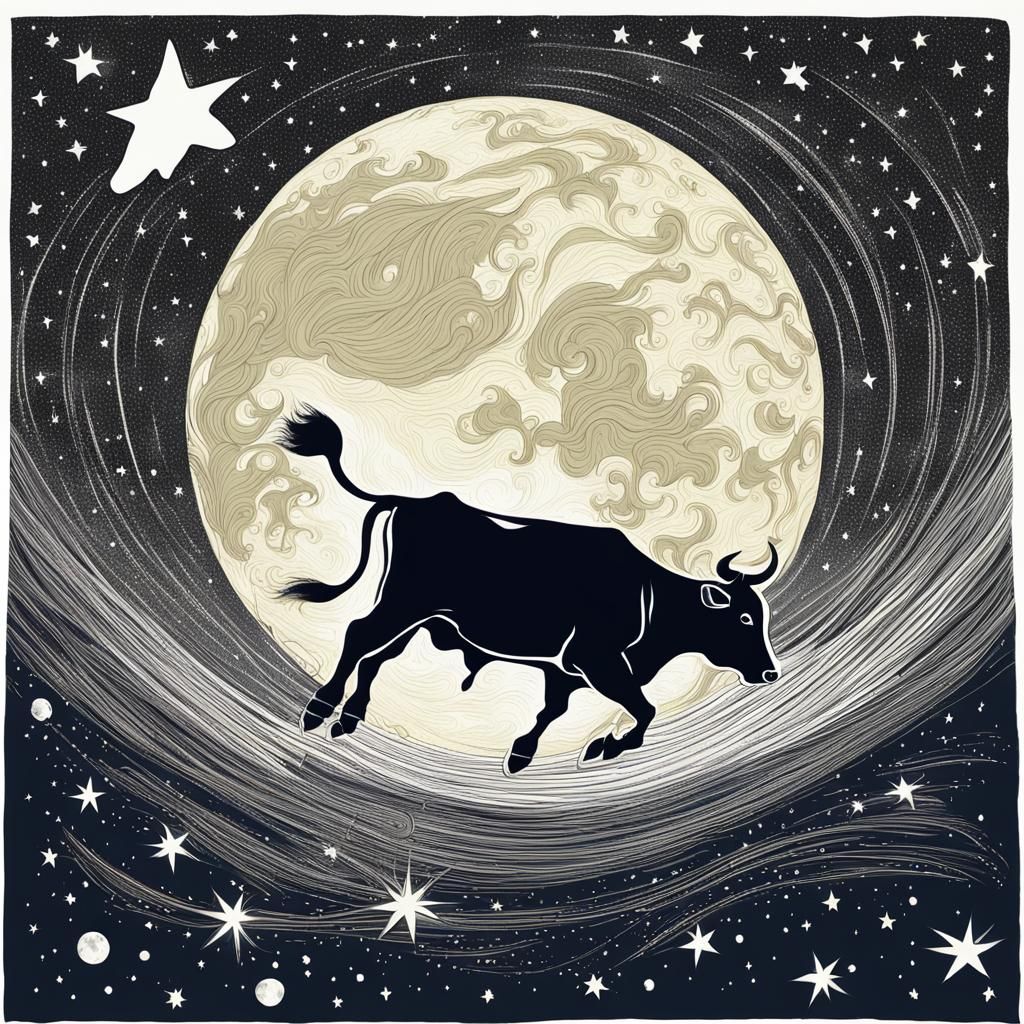 Cow Jumping Over the Moon Under Stars