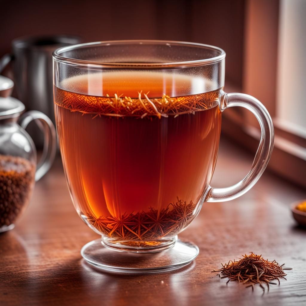Rooibos Tea in Glass Mug: Hyperrealistic Kitchen Scene