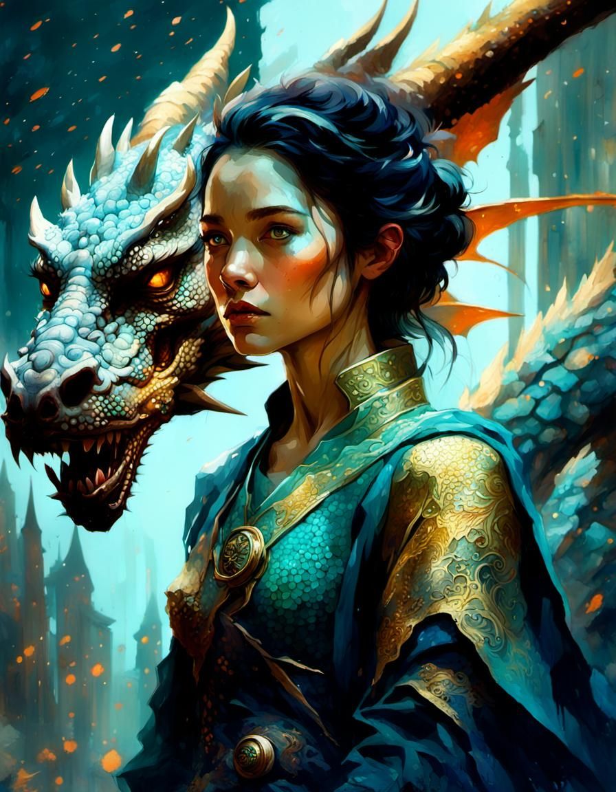 Dragon Tamer in Pointillism Style