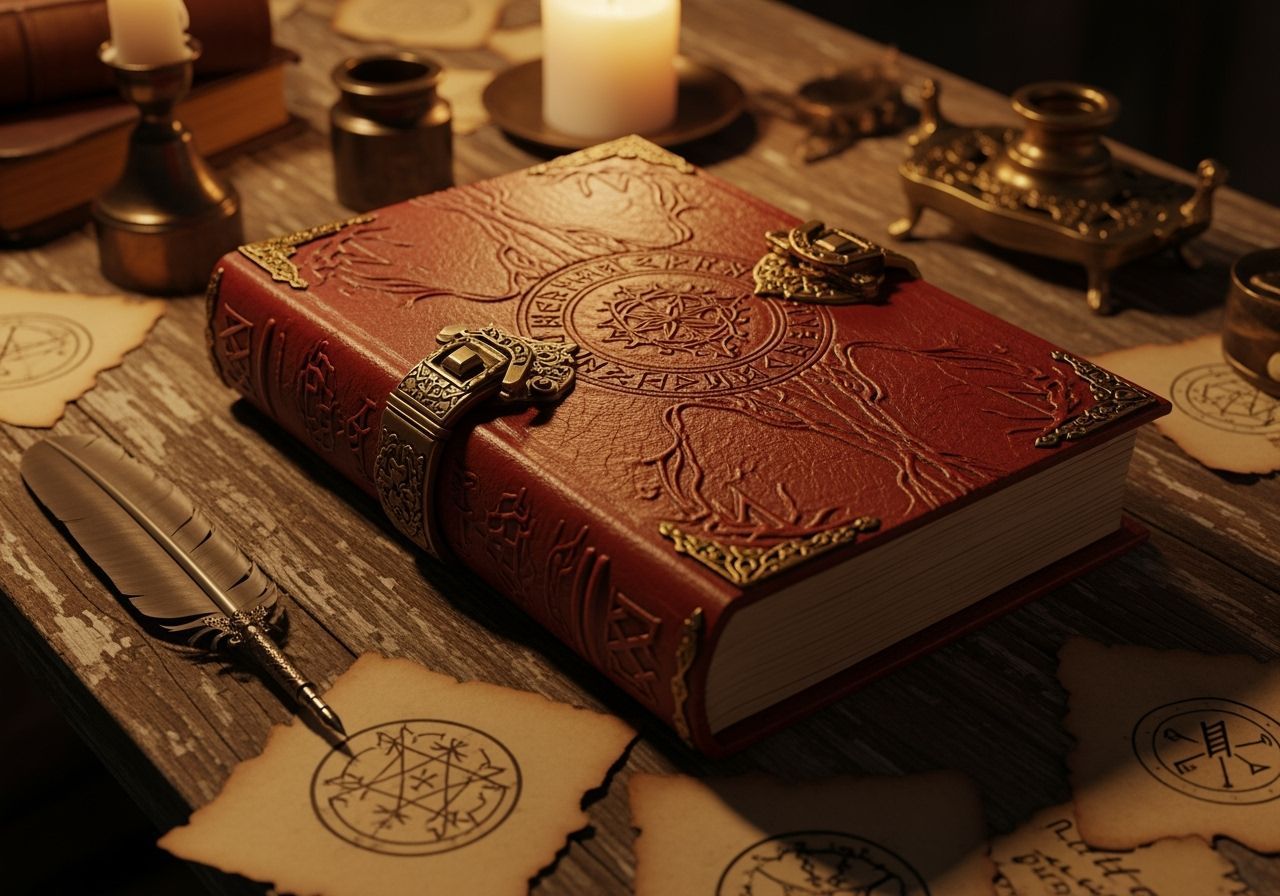 Grimoire with Runes in Dark Academia Style