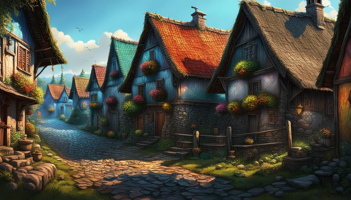 Haunted Village: Hyperrealistic Splash Art Landscape