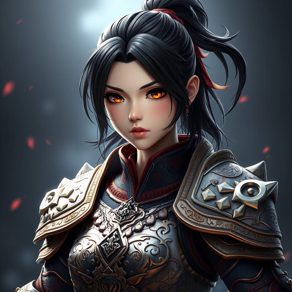 Determined Anime Warrior in Intricately Designed Armor