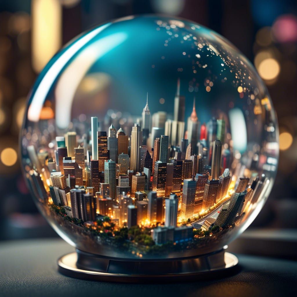 Miniature Cityscape in Glass Sphere, CGI Art