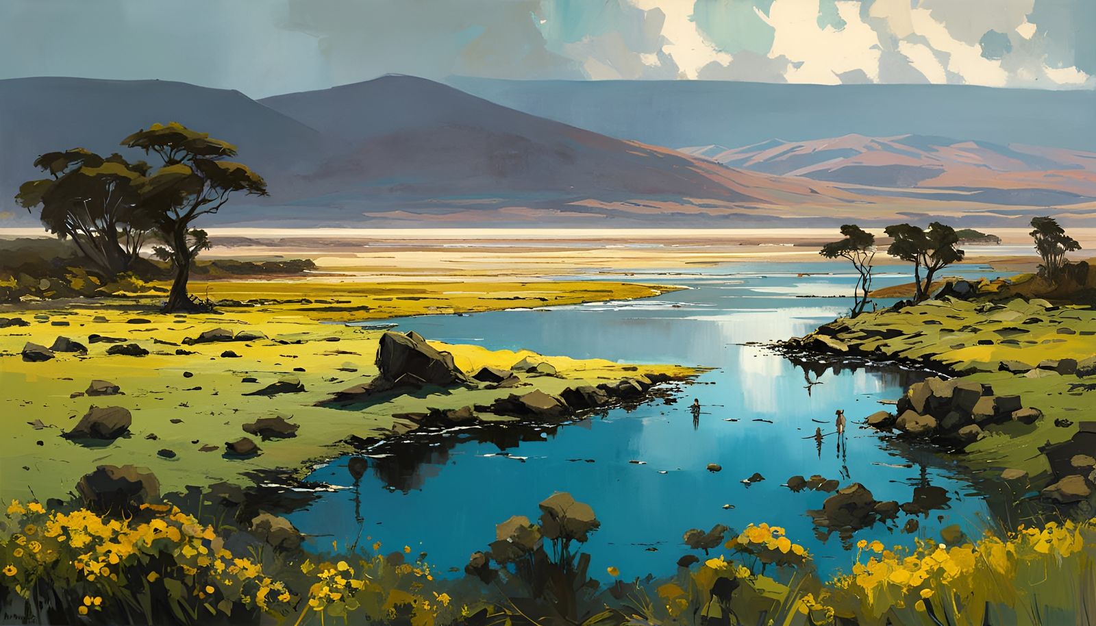 Tanzanian Savannah Landscape Painting in Ngorongoro Crater