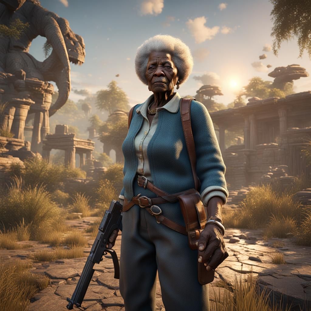 Elderly Woman with Pistol: 3D Game Cinematic