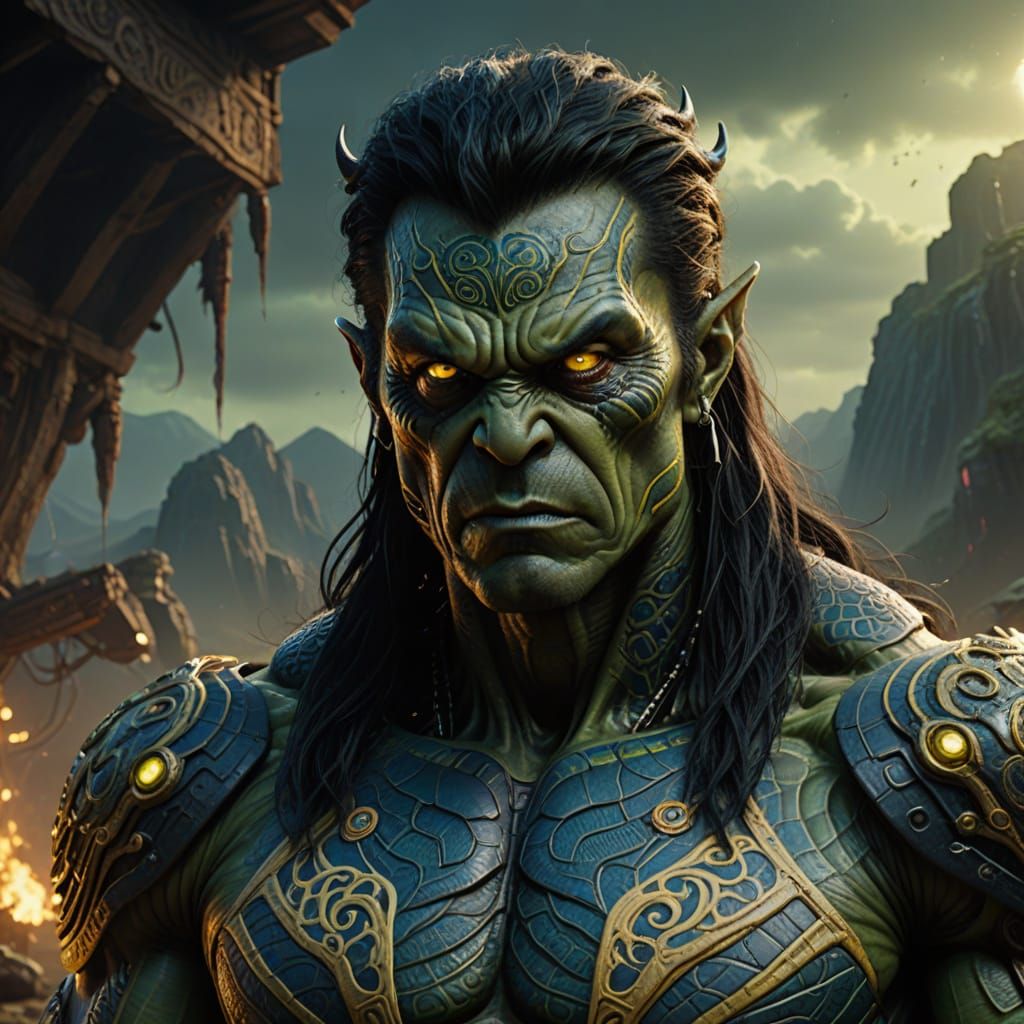 Alien Warrior Portrait: Hyperrealistic Oil Painting