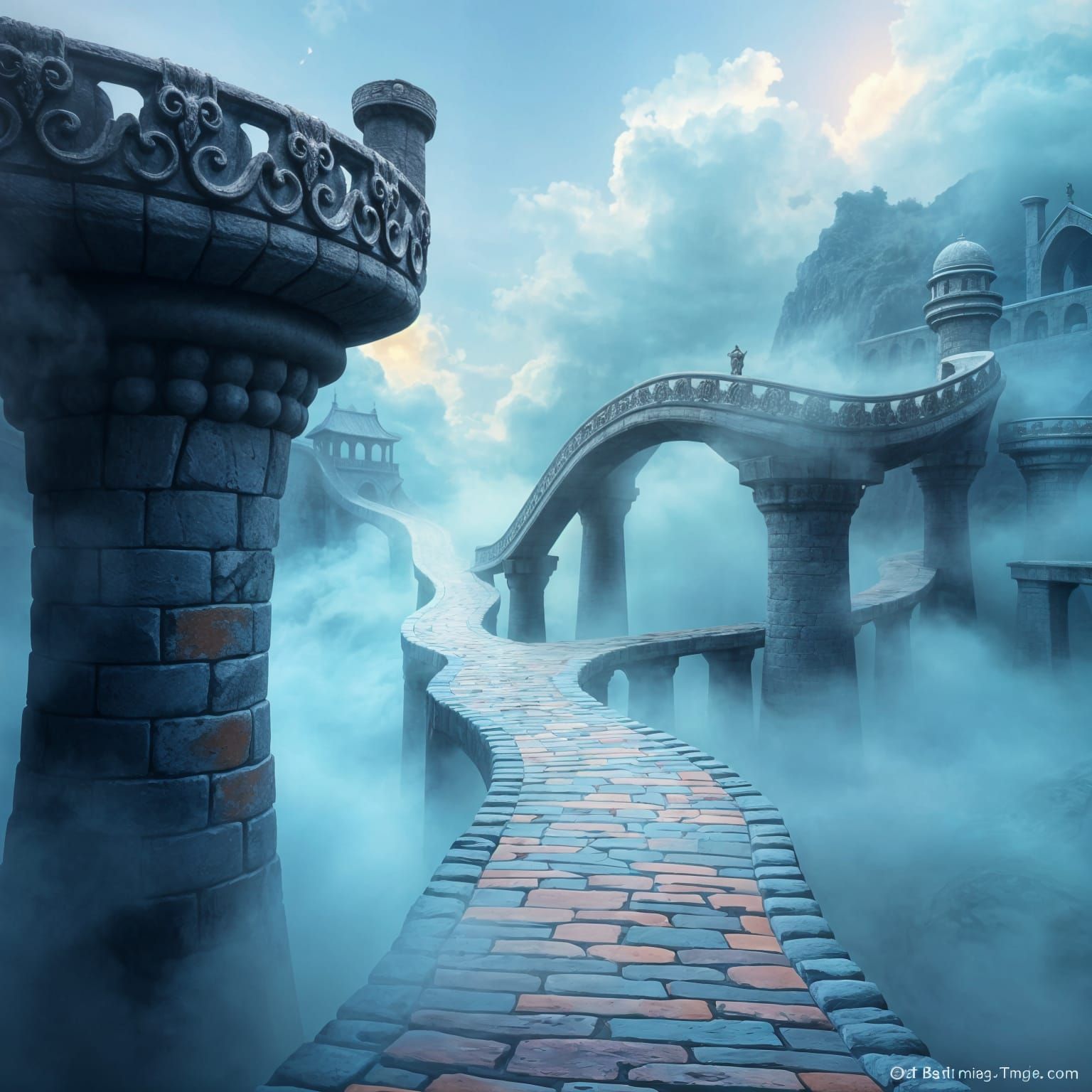 Ethereal Bridge of Dreams in Mystical Fog