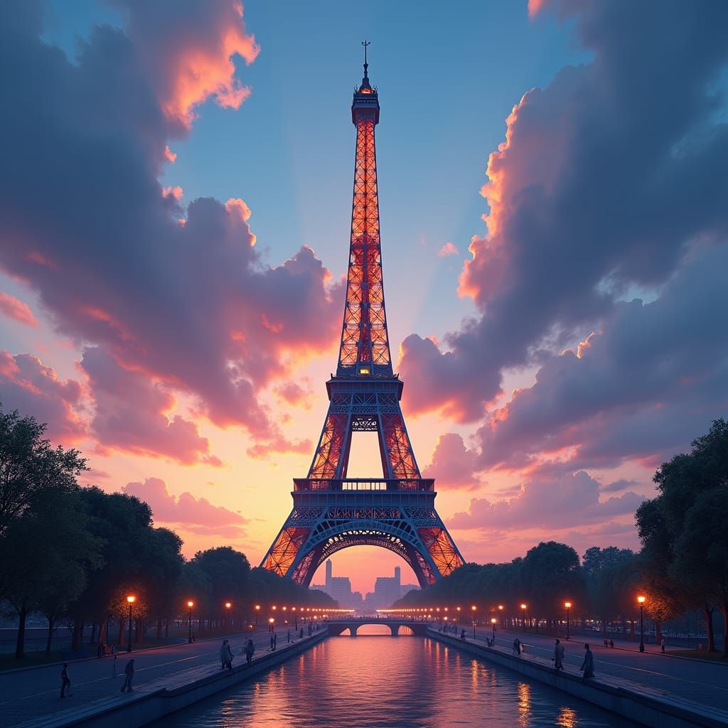 Eiffel Tower at Twilight: A Fantastical Painting
