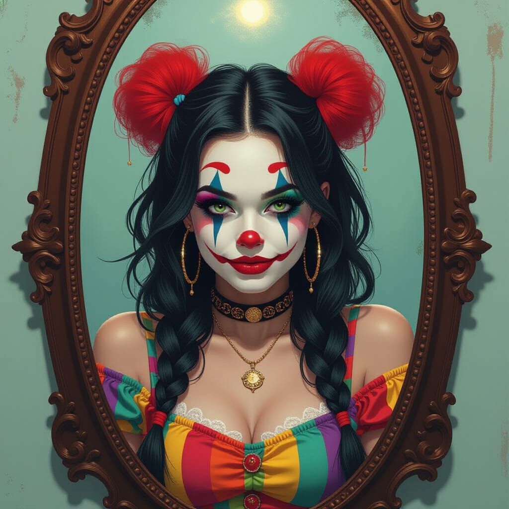 Juggalette with Clown Face Paint in Mirror