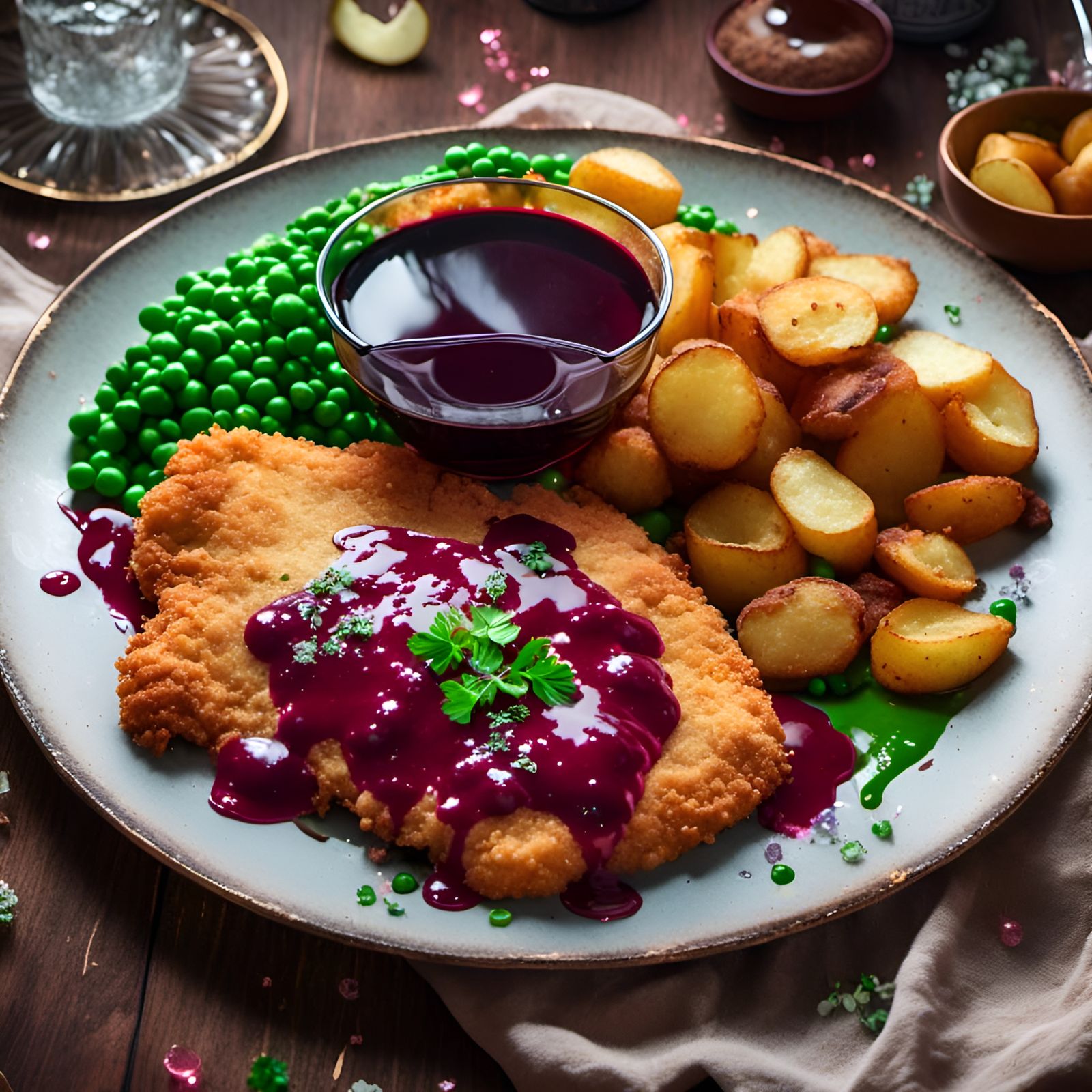 Delicious Breaded Schnitzel with Peas and Potatoes