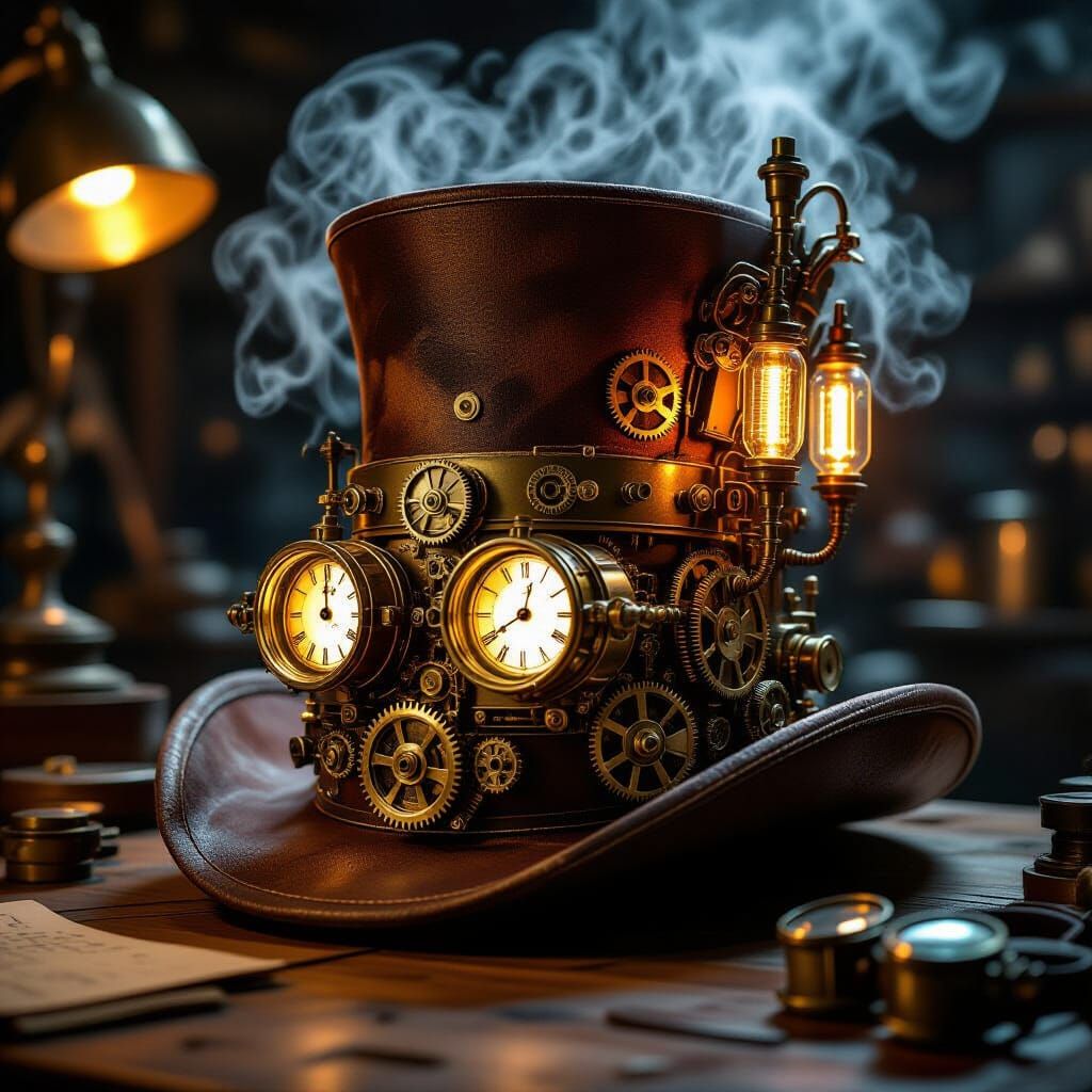 Steampunk Inventor's Hat Crafted from Gears and Clockwork