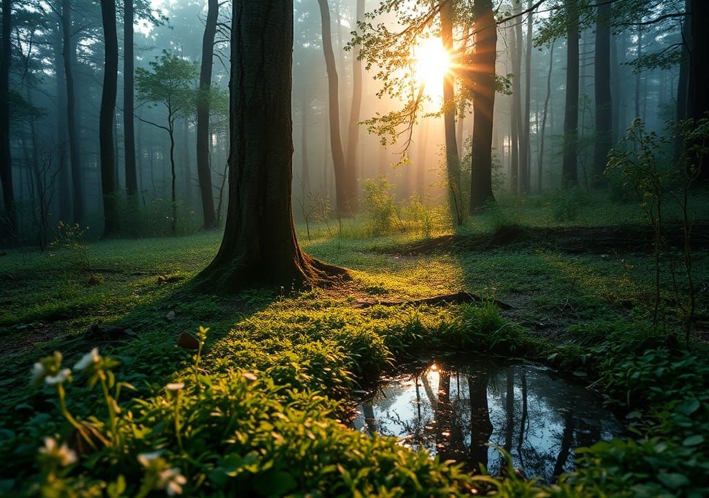 Magical Forest Dawn with Vernal Pool Reflections
