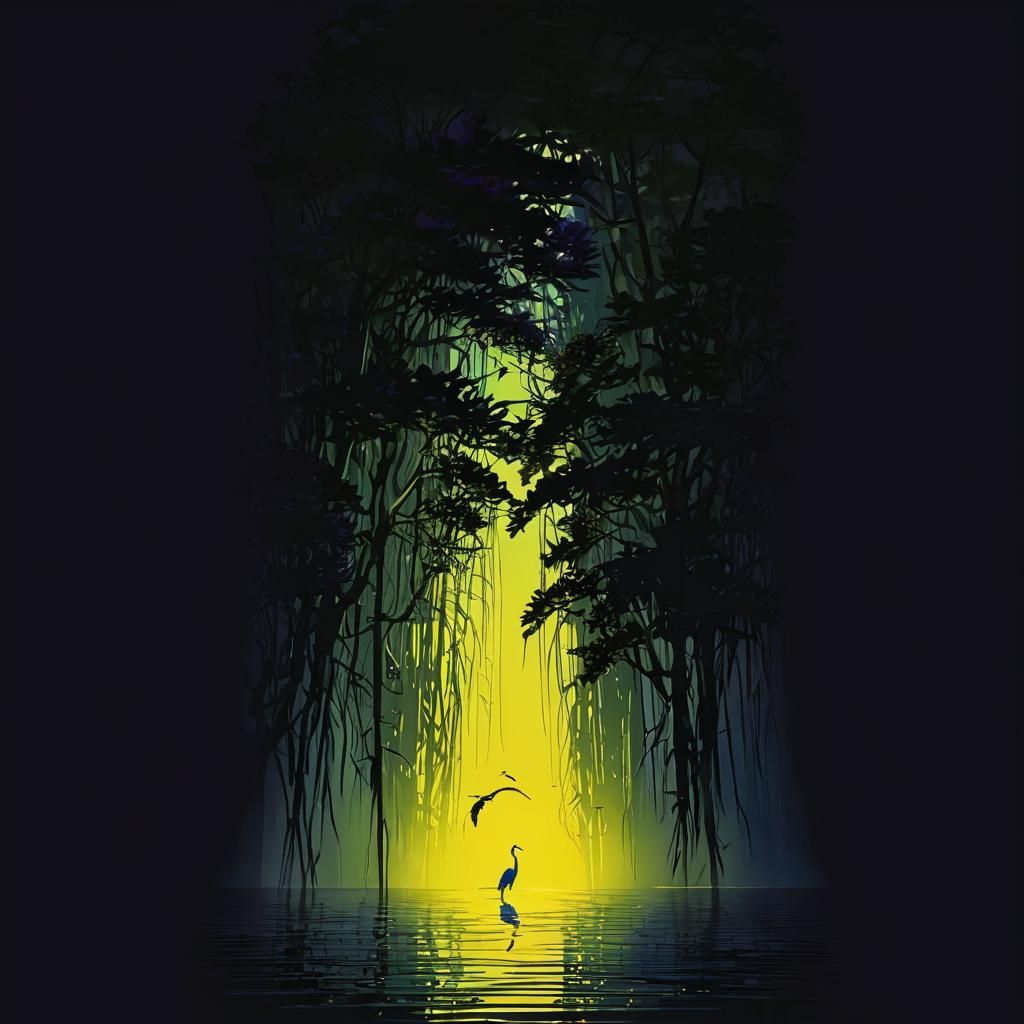 White Crane: Watercolor Illustration in Cinematic Style