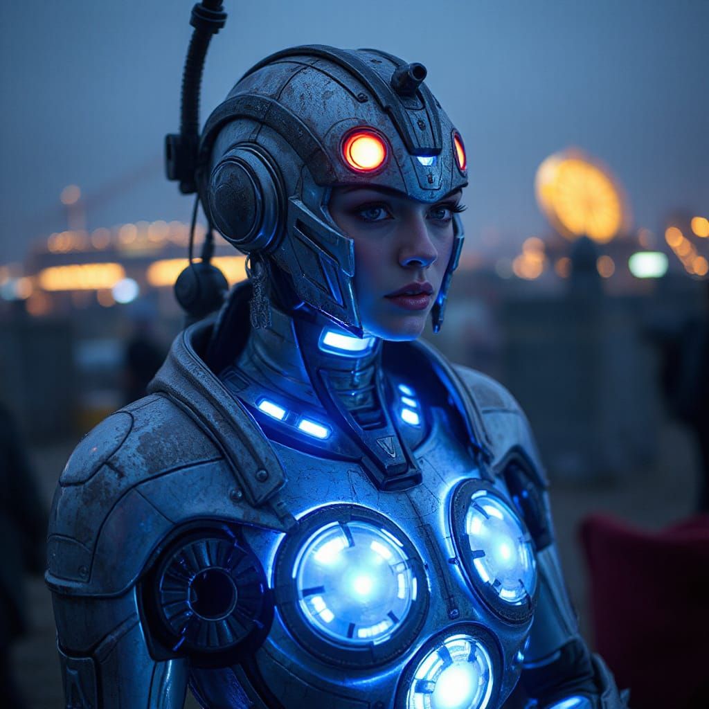Steampunk Android Warlord with Futuristic Glow