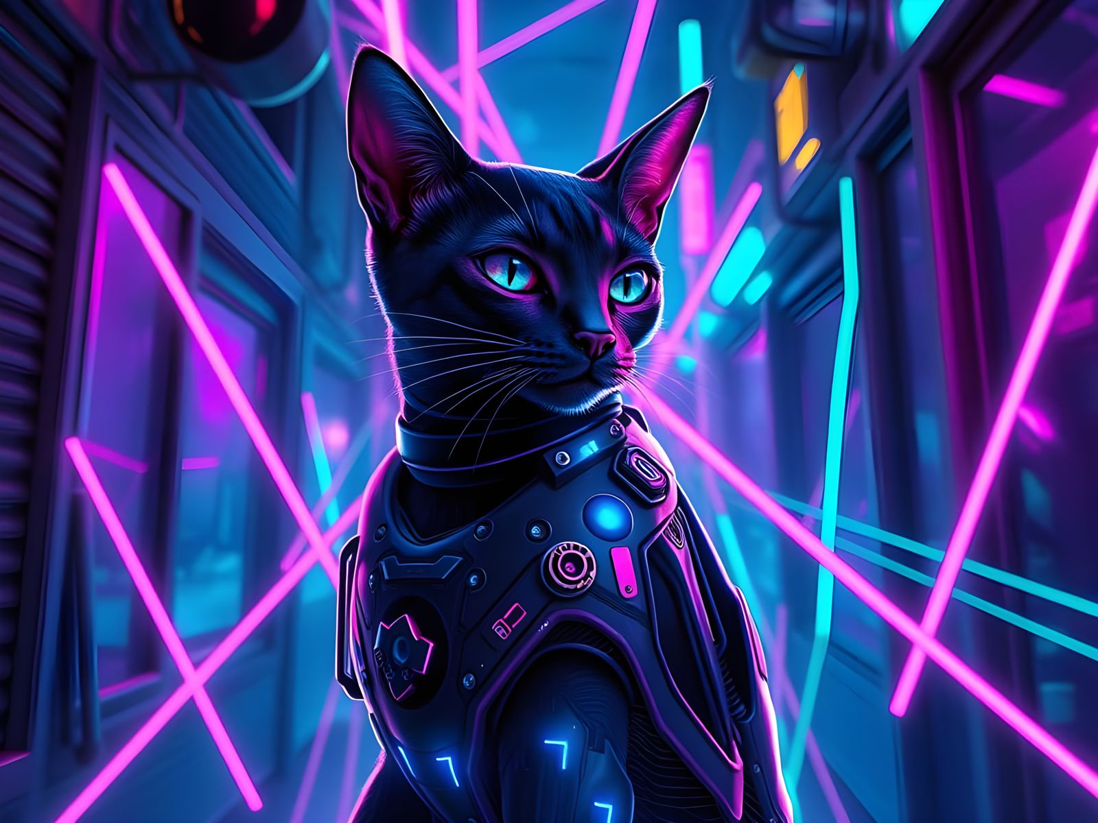 Cyberpunk Feline in Neon Dystopia