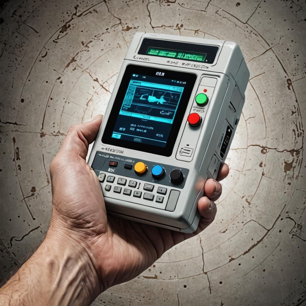 Alien with Tricorder Using a Time Machine