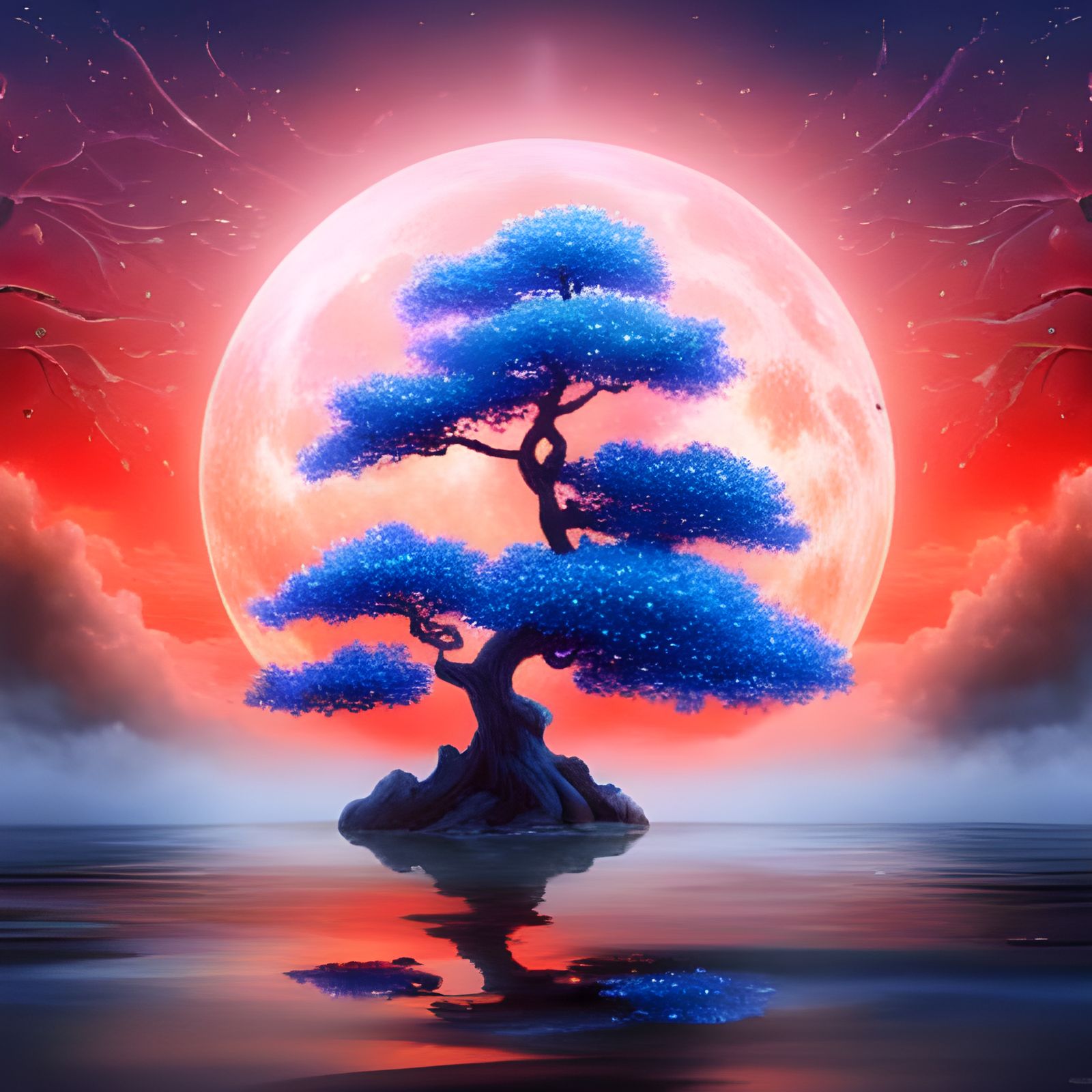 Futuristic Starscape and Bonsai Tree in Ethereal Style