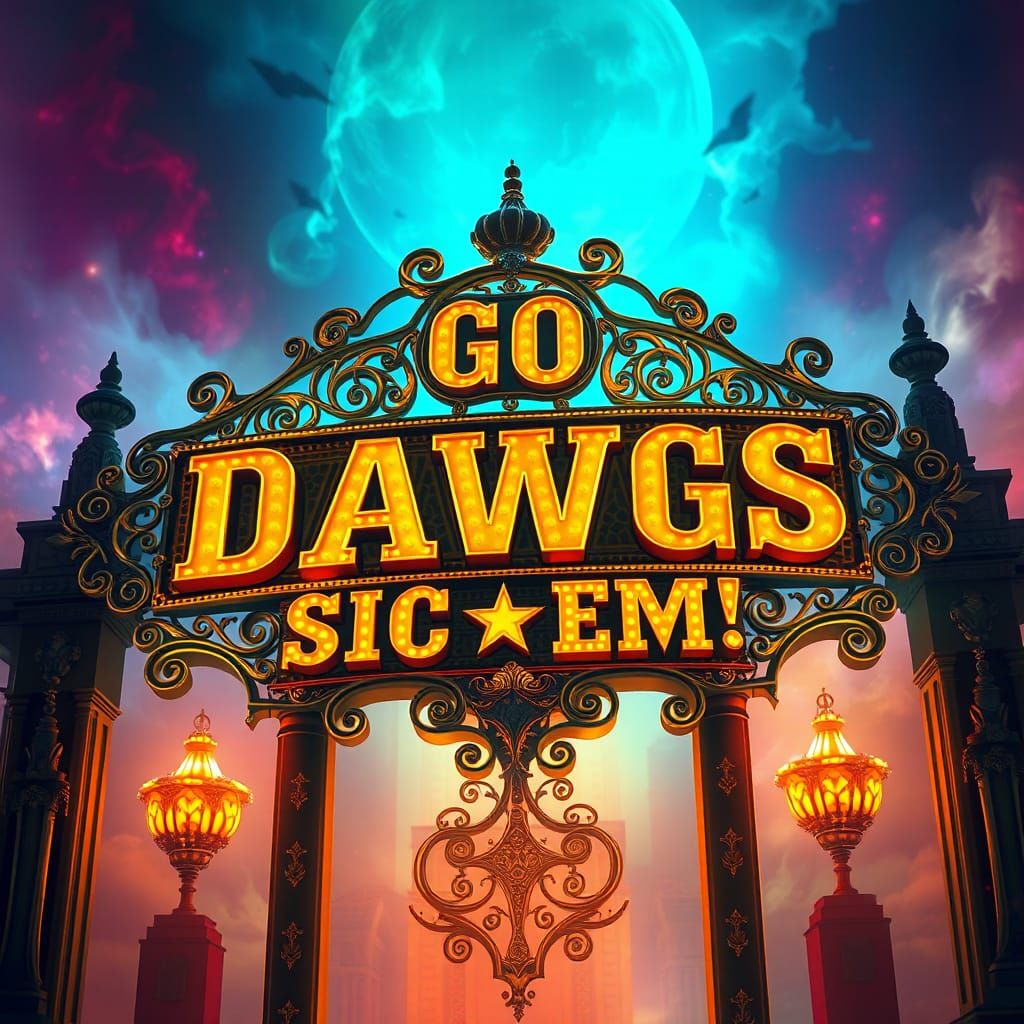 Go Dawgs Sic Em Sign in Fantasy Art Style