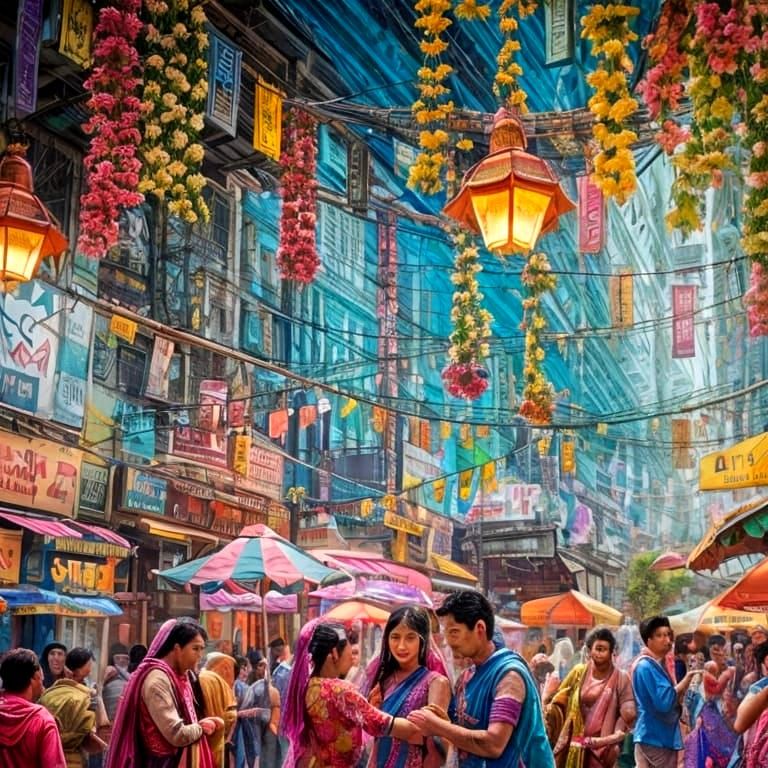 Colorful Muted Bollywood Scene in Anime Style