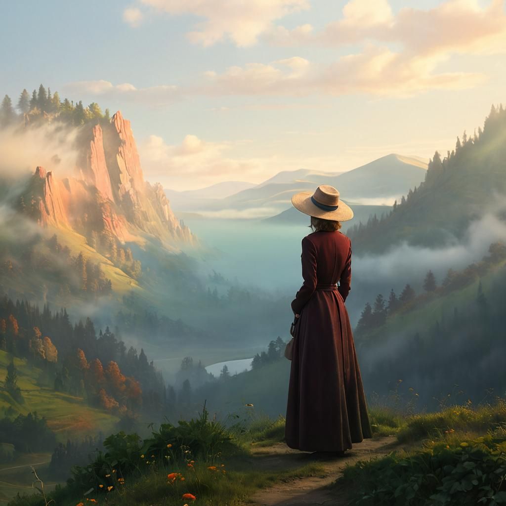 Dreamlike Sunset Landscape in Rothko and Hockney Style