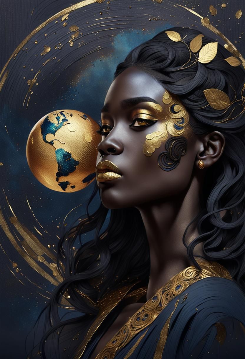 Mystical Afrofuturism Portrait in Nielsen and Klimt Style