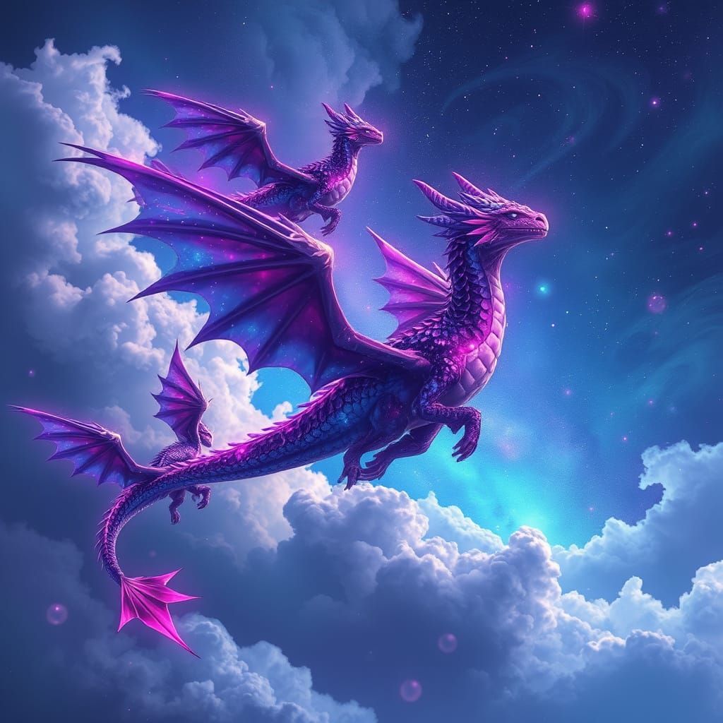 Celestial Galaxy Dragons Soaring in Digital Art Style