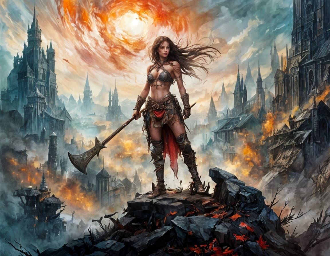Amazon Warrior's Bloody Victory: Fantasy Art