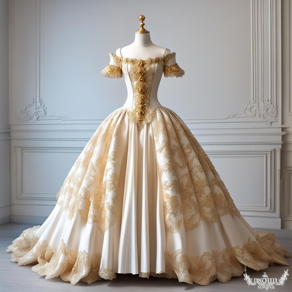 Rococo Princess Dress with Golden Ornaments