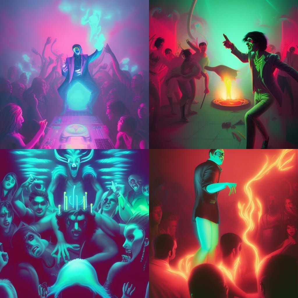 Vaporwave DJ's Hell Party in Neon Lights