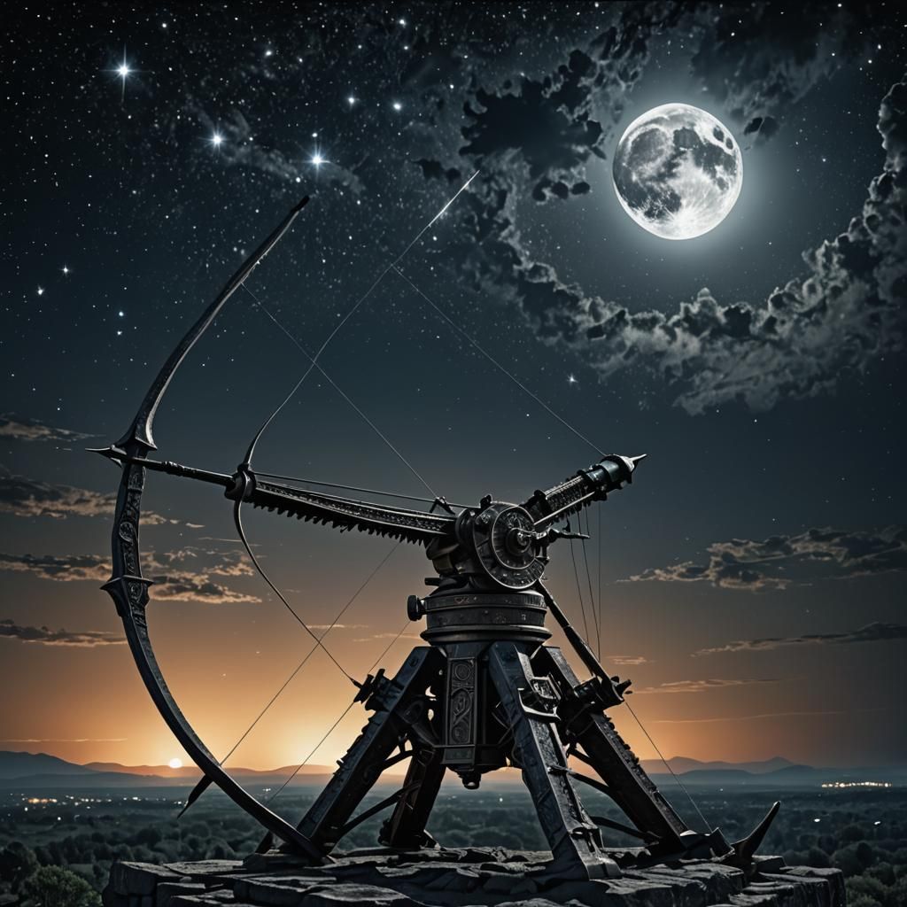 War-Bow Aimed at Moon Under Night Stars