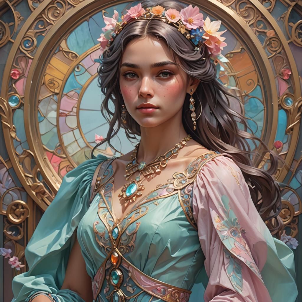Detailed Portrait in Art Nouveau Style