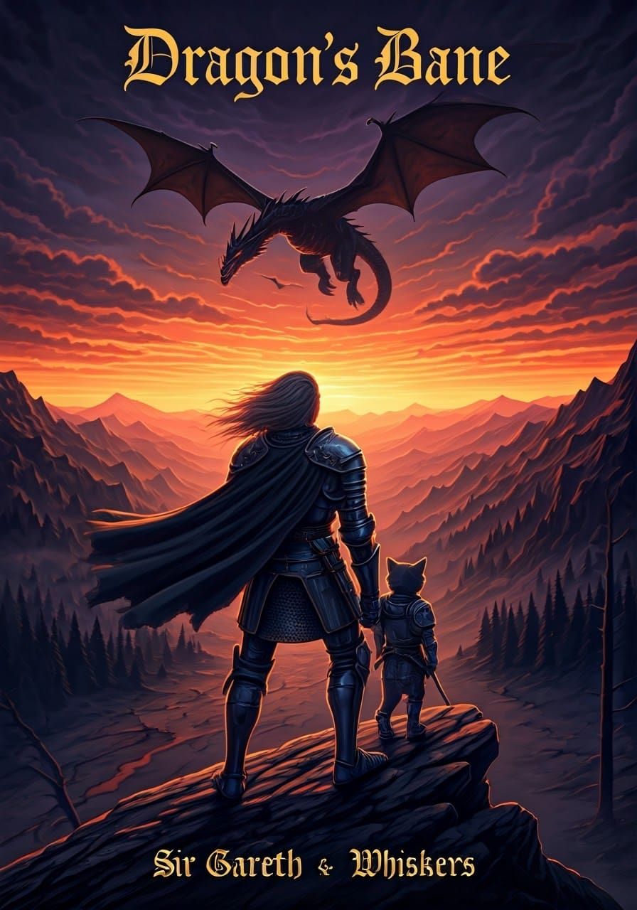 Knight and Dragon in Stormy Landscape
