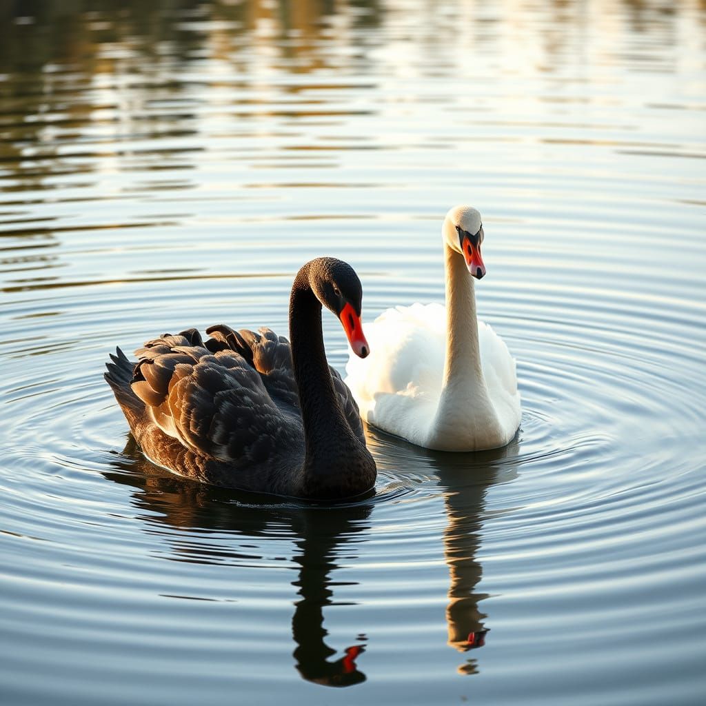 Ethereal Black and White Swans in Dreamy Impressionist Lands...