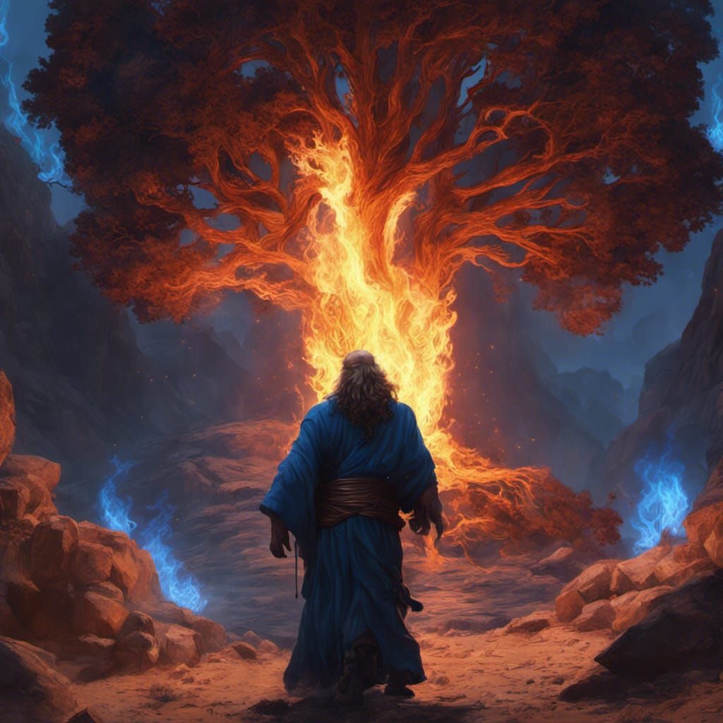 Moses and Burning Bush in Animated 3D Art